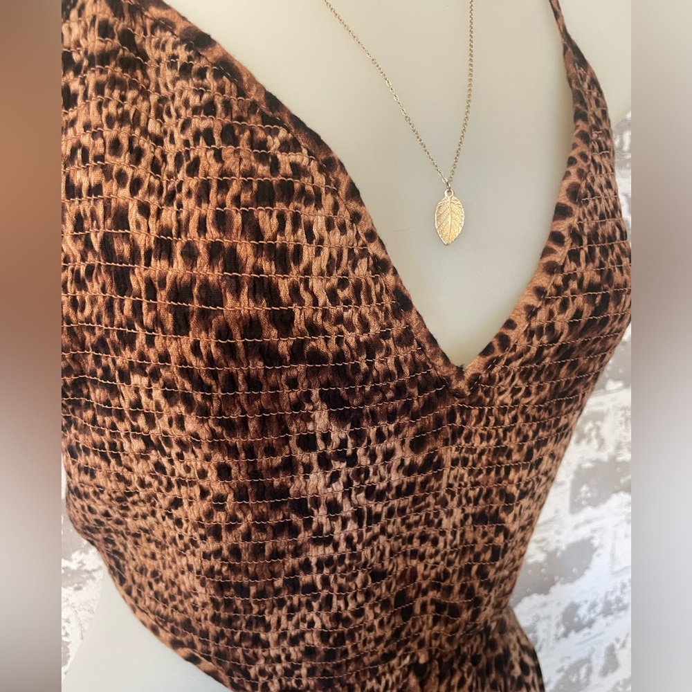 aerie Brown Leopard Print Backless Spaghetti Strap Dress - Picture 4 of 11